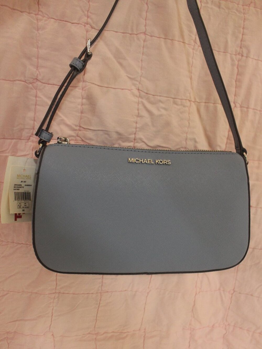 Michael Kors Jet Set Chambray Blue Leather Crossbody Pouchette 0253